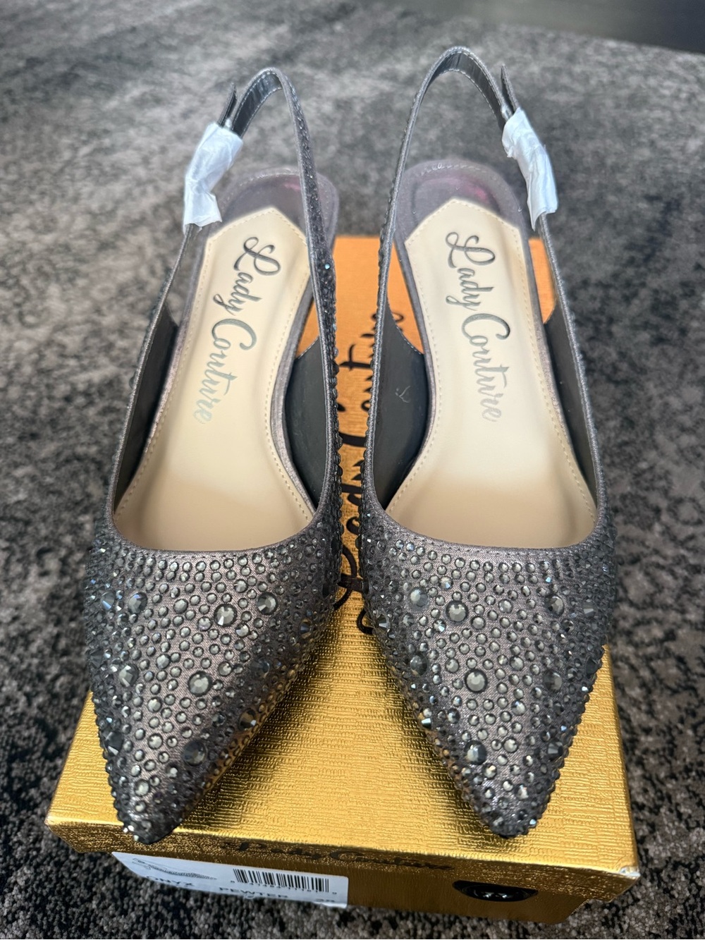 Lady Couture Women's Embellished Pointed Slingback Heels in Gunmetal